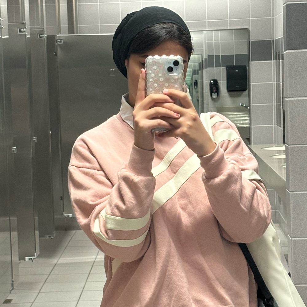 Pink Sweatshirt with White Stripes
